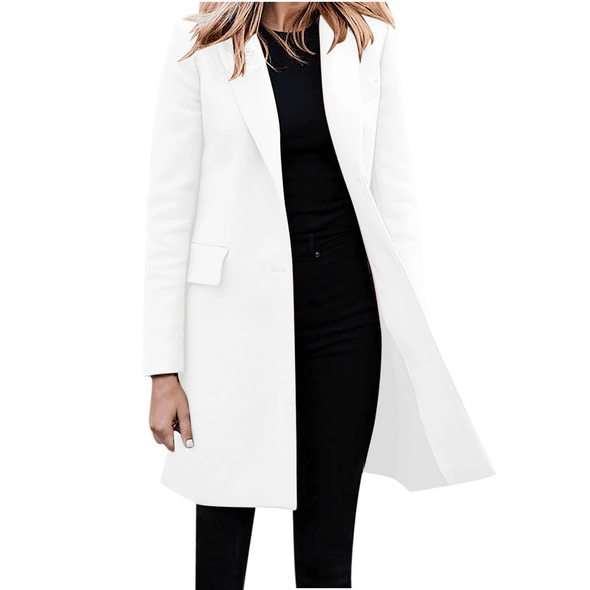 Women's Long Coat | Notched Lapel One Button Longline