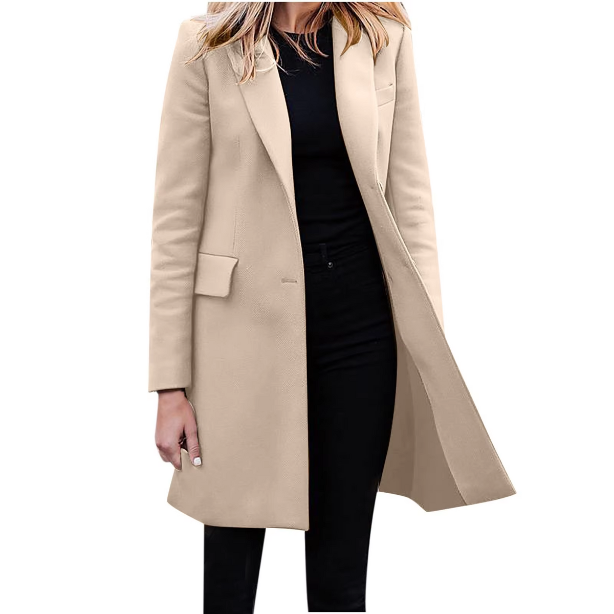 Women's Long Coat | Notched Lapel One Button Longline