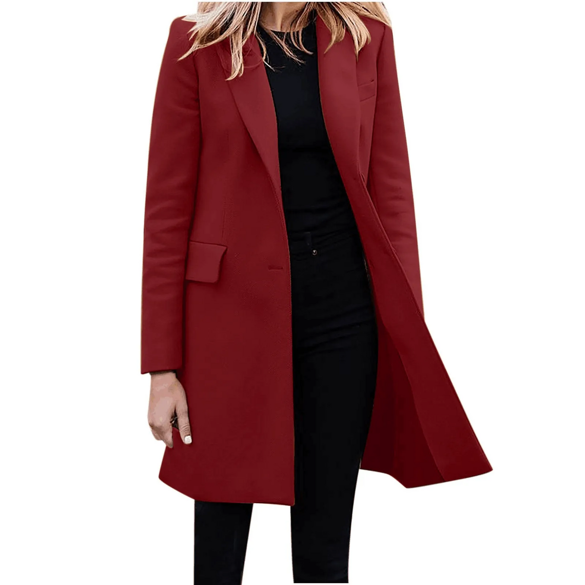 Women's Long Coat | Notched Lapel One Button Longline