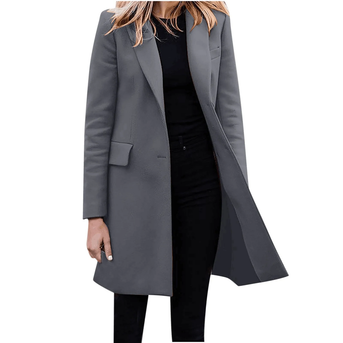 Women's Long Coat | Notched Lapel One Button Longline