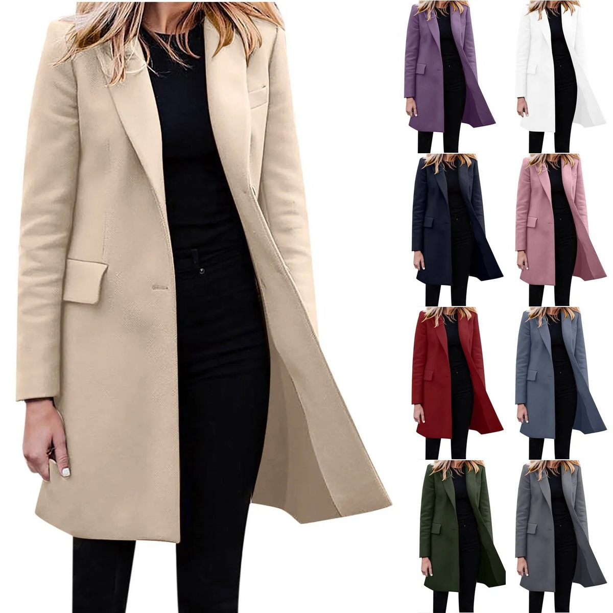 Women's Long Coat | Notched Lapel One Button Longline
