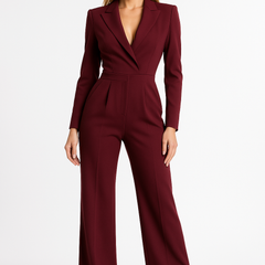 Women's Jumpsuit | Tailored Deep V-Neck Long Sleeve Wide Leg
