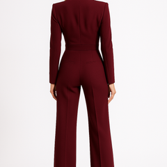 Women's Jumpsuit | Tailored Deep V-Neck Long Sleeve Wide Leg