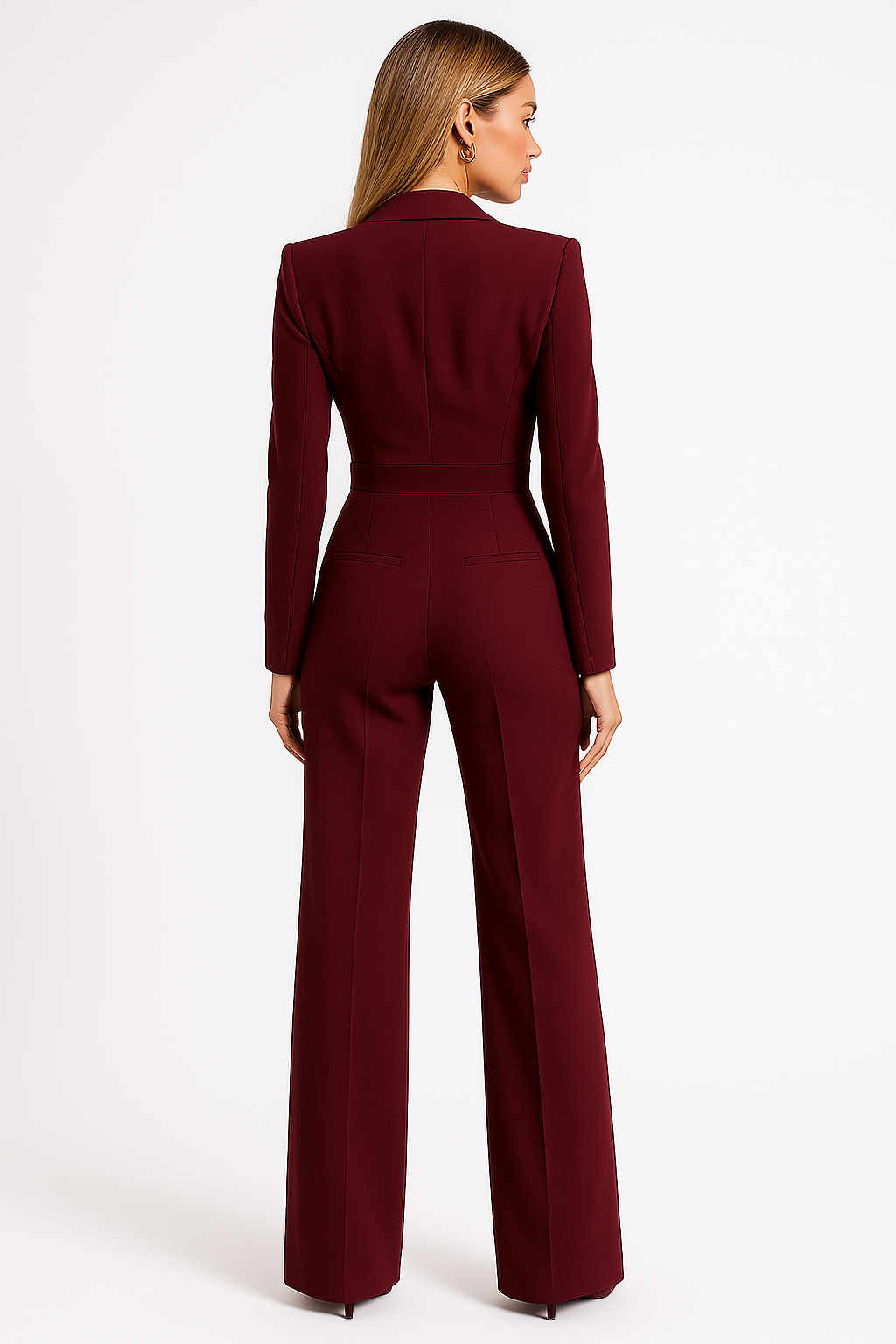 Women's Jumpsuit | Tailored Deep V-Neck Long Sleeve Wide Leg