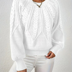 Women's Jumper | Cable Knit Balloon Sleeve Crew Neck