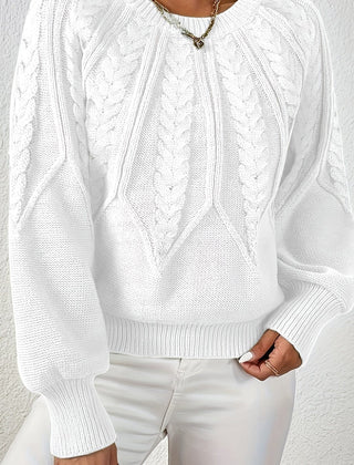 Women's Jumper | Cable Knit Balloon Sleeve Crew Neck