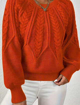 Women's Jumper | Cable Knit Balloon Sleeve Crew Neck