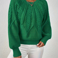 Women's Jumper | Cable Knit Balloon Sleeve Crew Neck