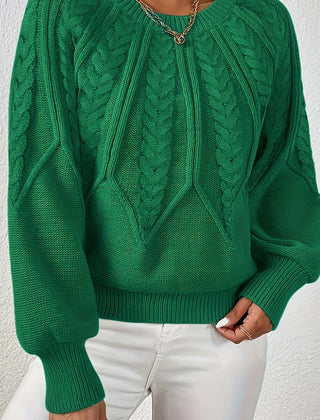 Women's Jumper | Cable Knit Balloon Sleeve Crew Neck