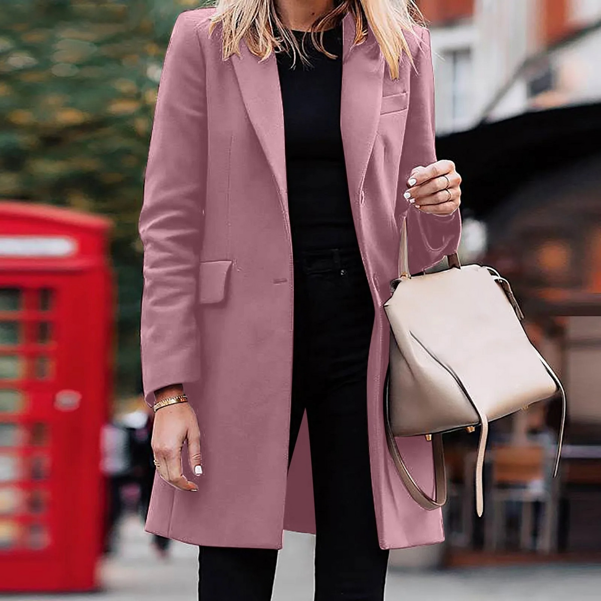 Women's Long Coat | Notched Lapel One Button Longline
