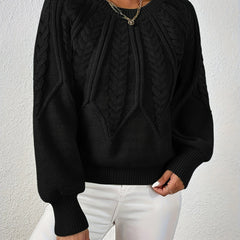 Women's Jumper | Cable Knit Balloon Sleeve Crew Neck