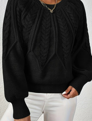 Women's Jumper | Cable Knit Balloon Sleeve Crew Neck
