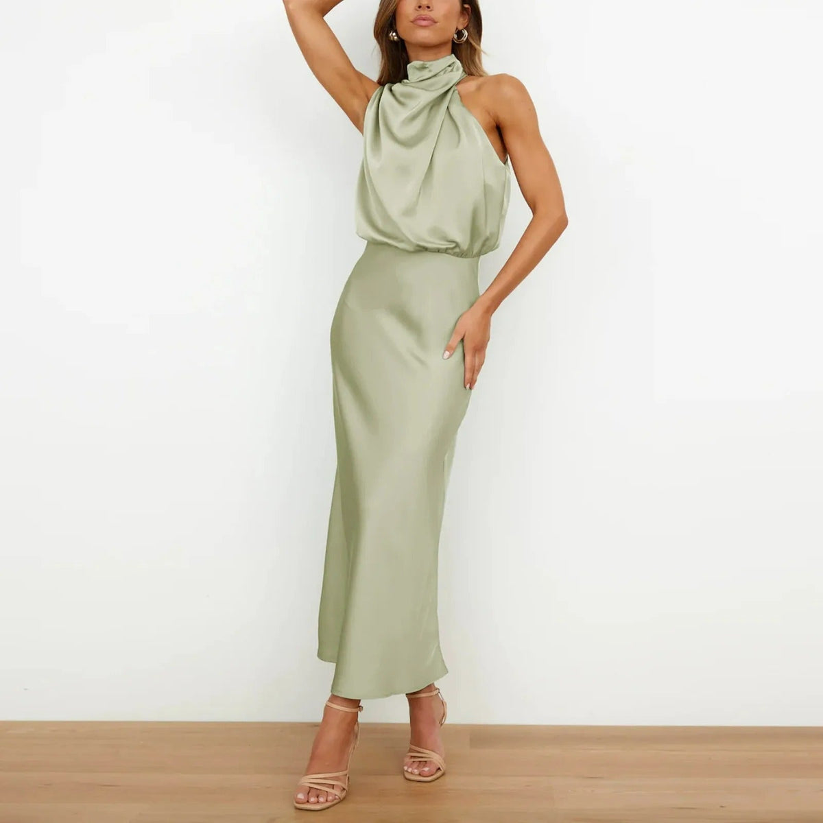 Women's Midi Dress | Halter Neck Satin Cowl