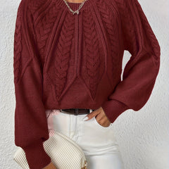 Women's Jumper | Cable Knit Balloon Sleeve Crew Neck