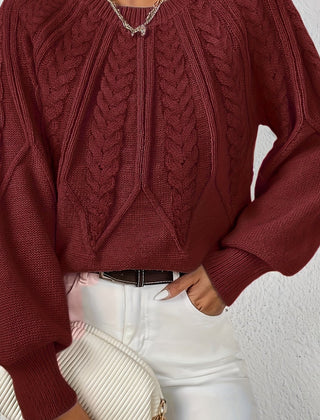 Women's Jumper | Cable Knit Balloon Sleeve Crew Neck