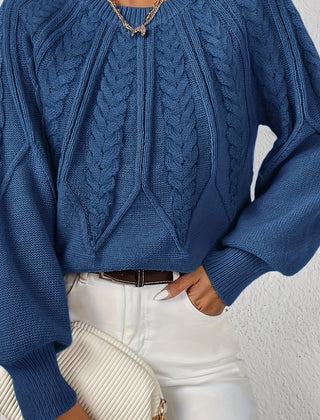 Women's Jumper | Cable Knit Balloon Sleeve Crew Neck