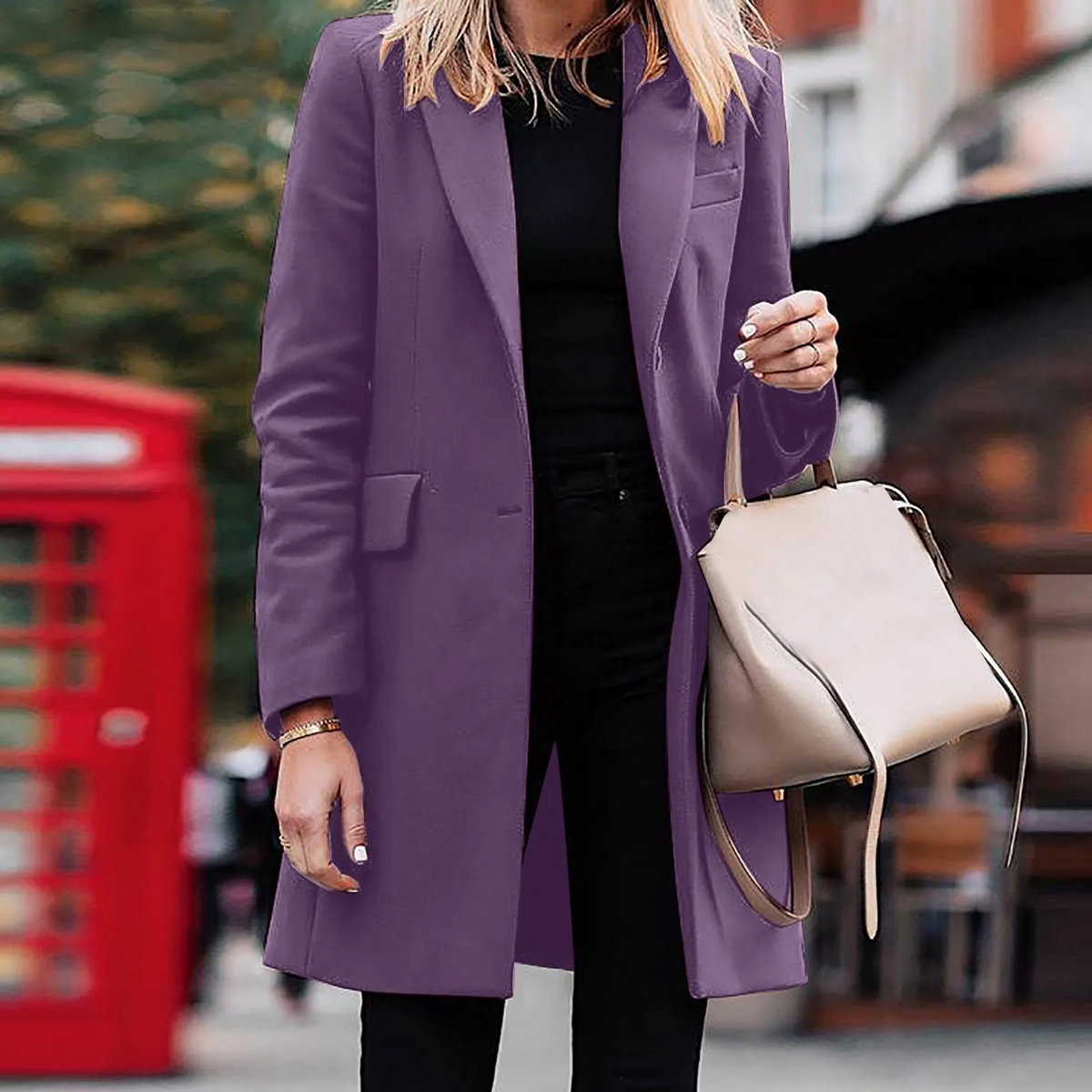 Women's Long Coat | Notched Lapel One Button Longline