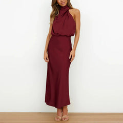 Women's Midi Dress | Halter Neck Satin Cowl