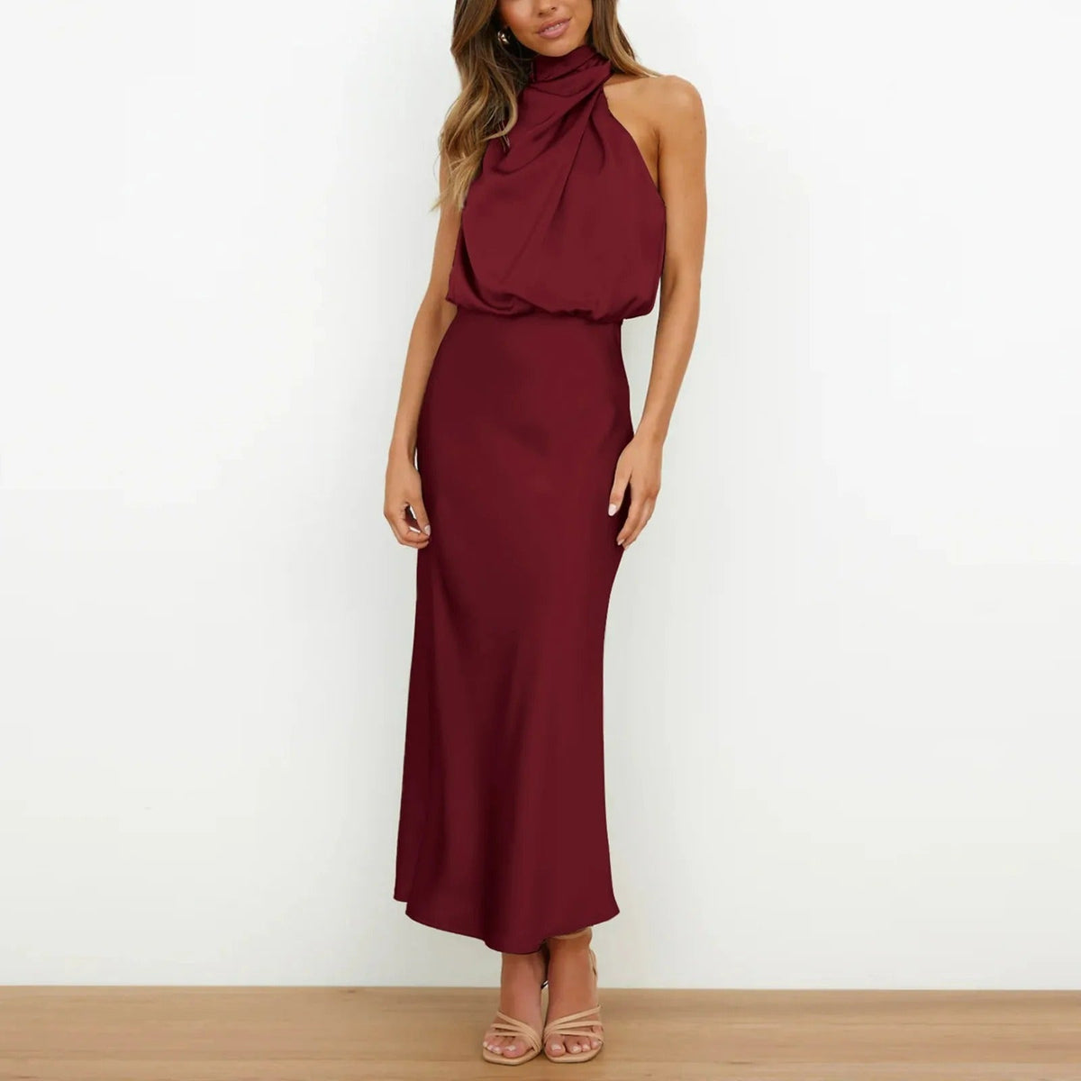 Women's Midi Dress | Halter Neck Satin Cowl