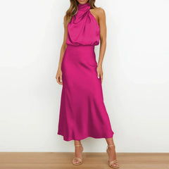 Women's Midi Dress | Halter Neck Satin Cowl