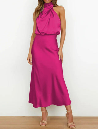 Women's Midi Dress | Halter Neck Satin Cowl