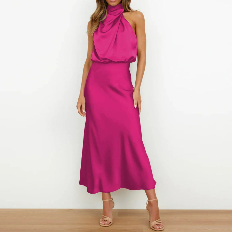 Women's Midi Dress | Halter Neck Satin Cowl