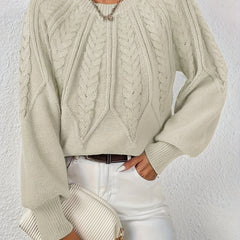 Women's Jumper | Cable Knit Balloon Sleeve Crew Neck