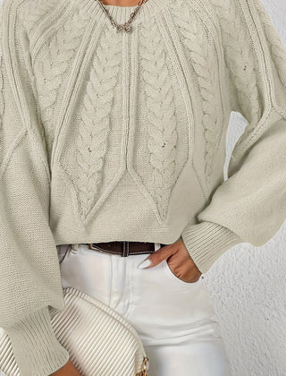 Women's Jumper | Cable Knit Balloon Sleeve Crew Neck