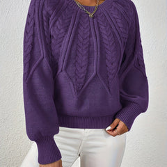 Women's Jumper | Cable Knit Balloon Sleeve Crew Neck
