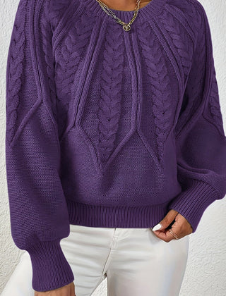 Women's Jumper | Cable Knit Balloon Sleeve Crew Neck