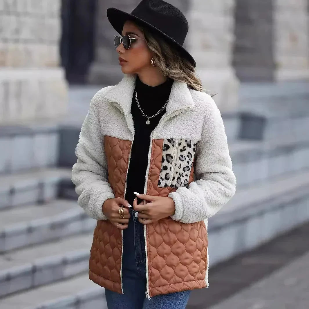 Women's Sherpa Jacket | Colour Block Quilted Zip Front