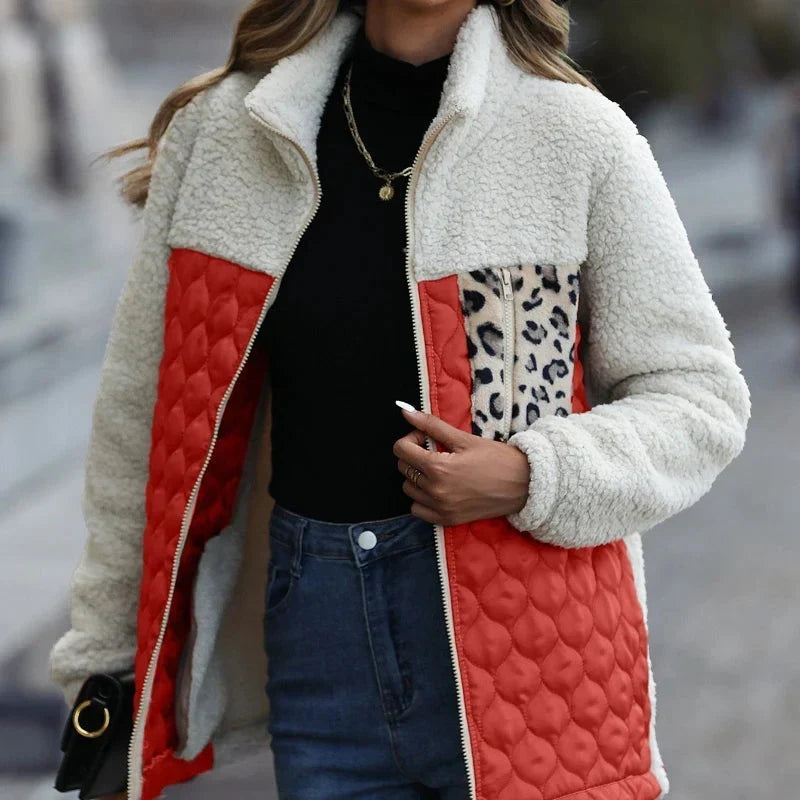 Women's Sherpa Jacket | Colour Block Quilted Zip Front