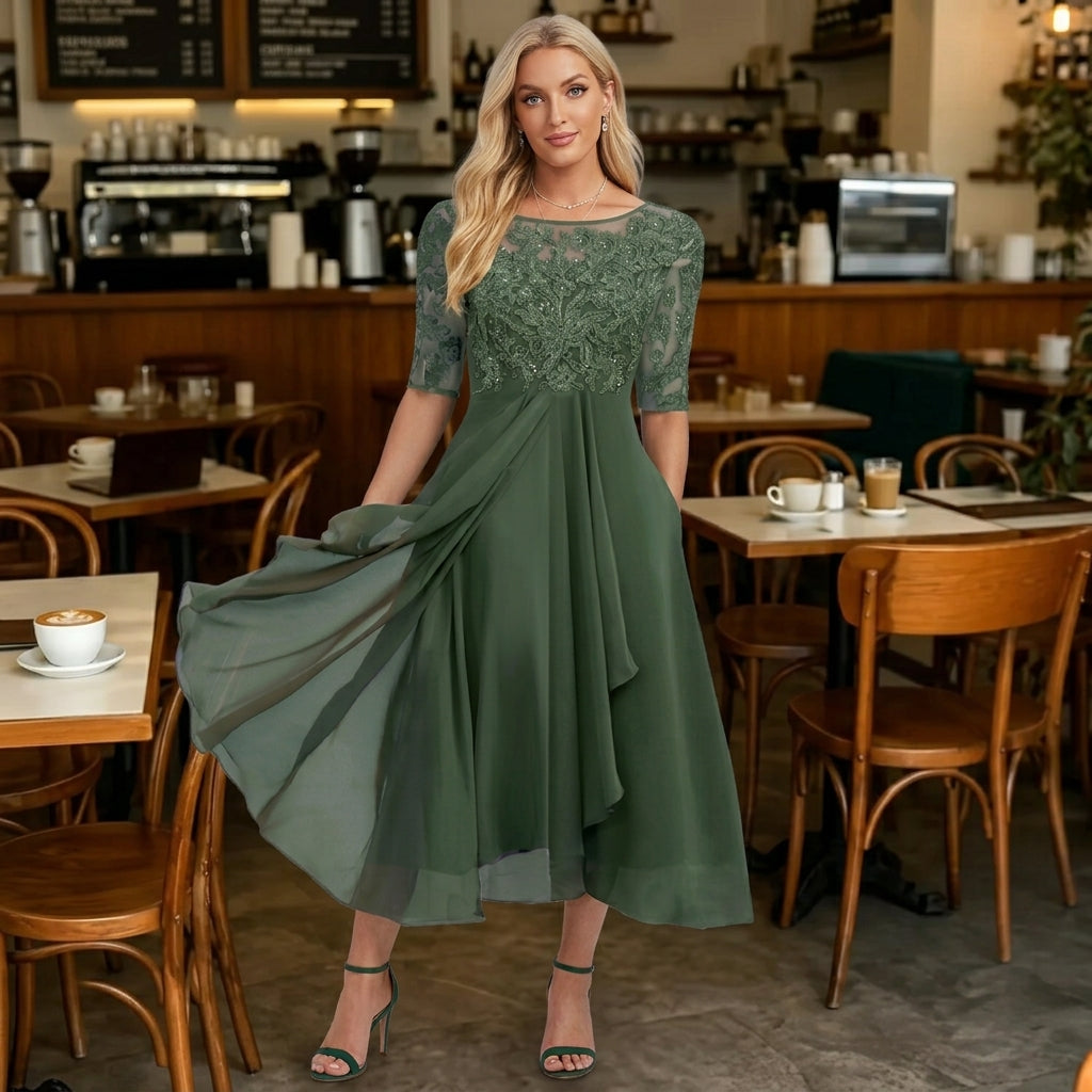 Women's Lace Dress | Midi Floral Short Sleeve