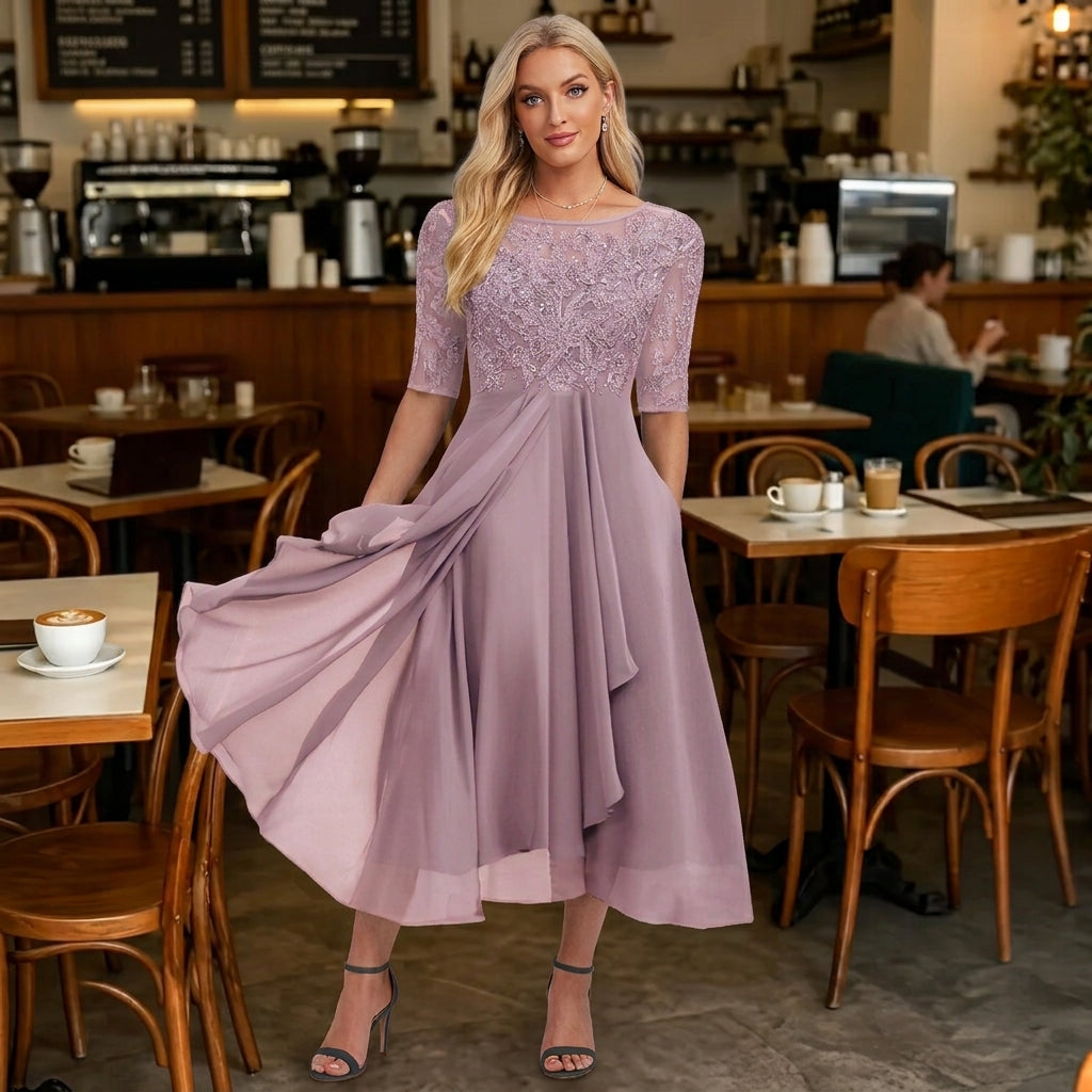 Women's Lace Dress | Midi Floral Short Sleeve