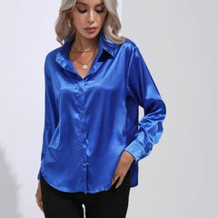 Women's Blouse | Satin Tie Front Collared Long Sleeve