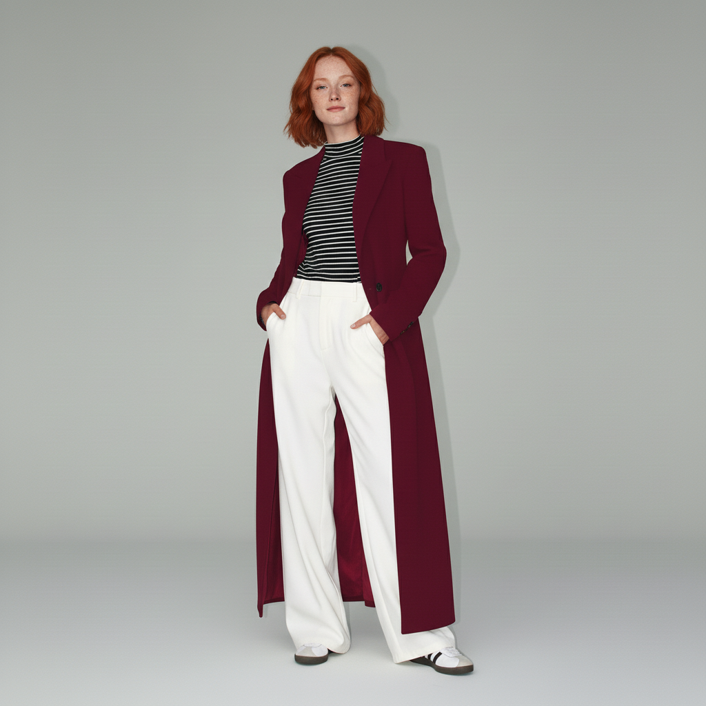 Women's Long Coat | Structured Shoulder Fitted
