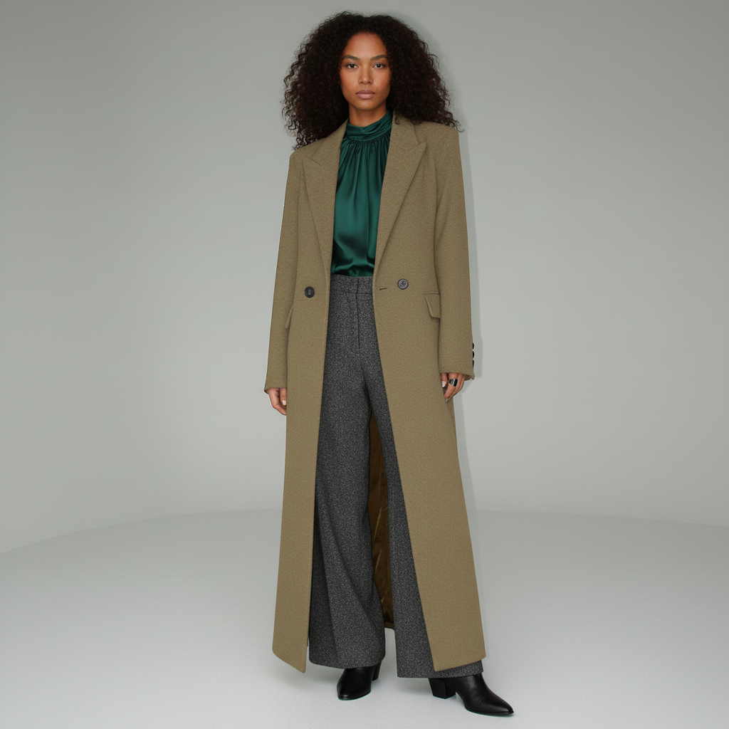 Women's Long Coat | Structured Shoulder Fitted