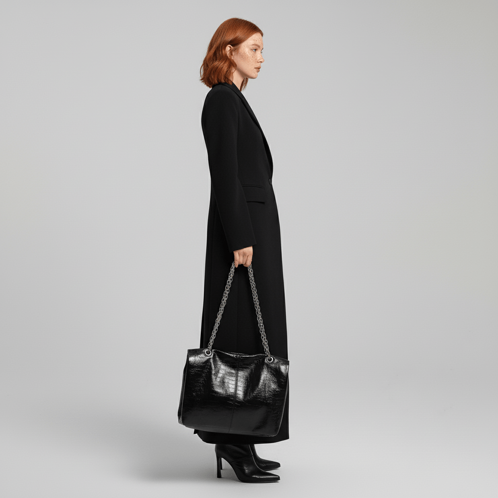Women's Long Coat | Structured Shoulder Fitted