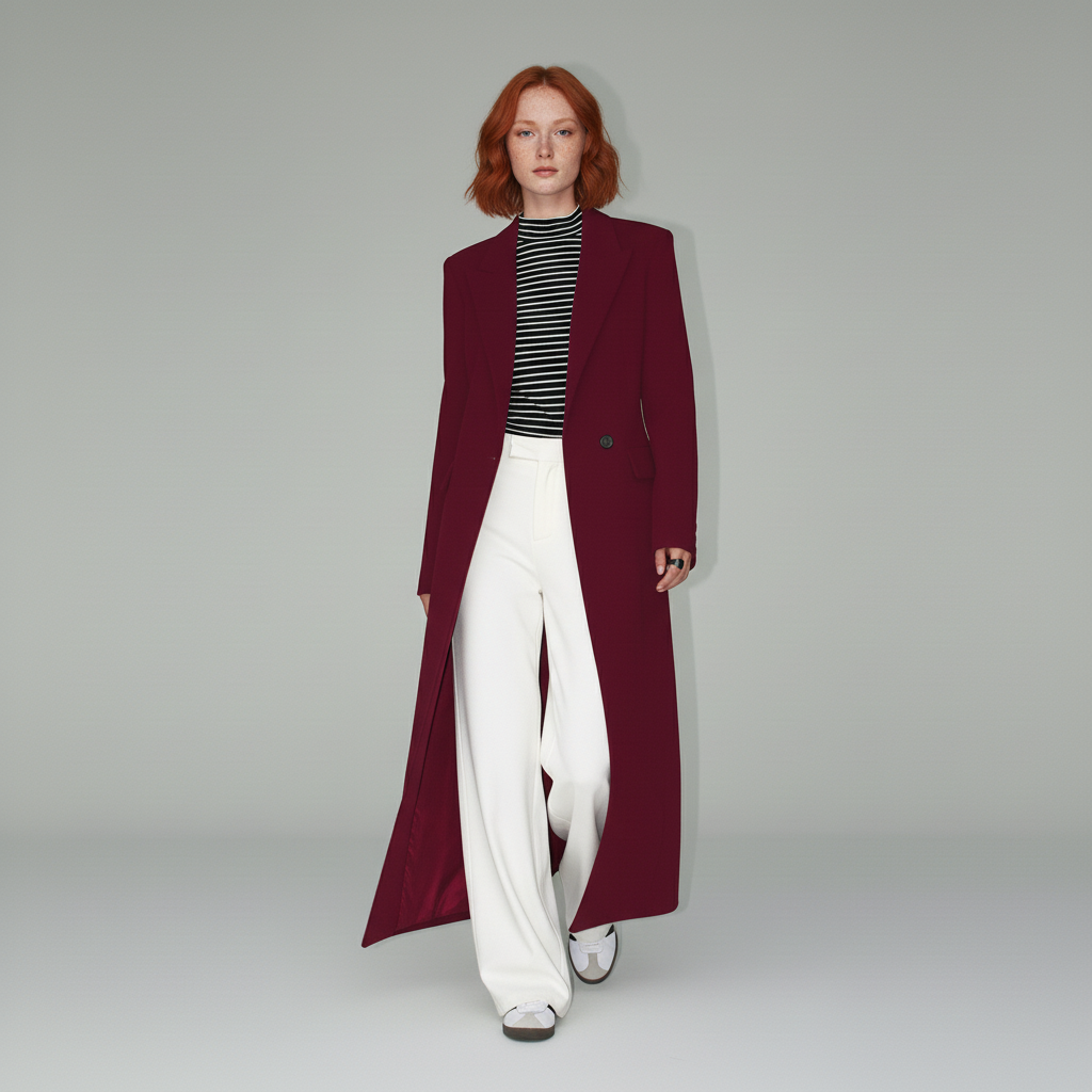 Women's Long Coat | Structured Shoulder Fitted