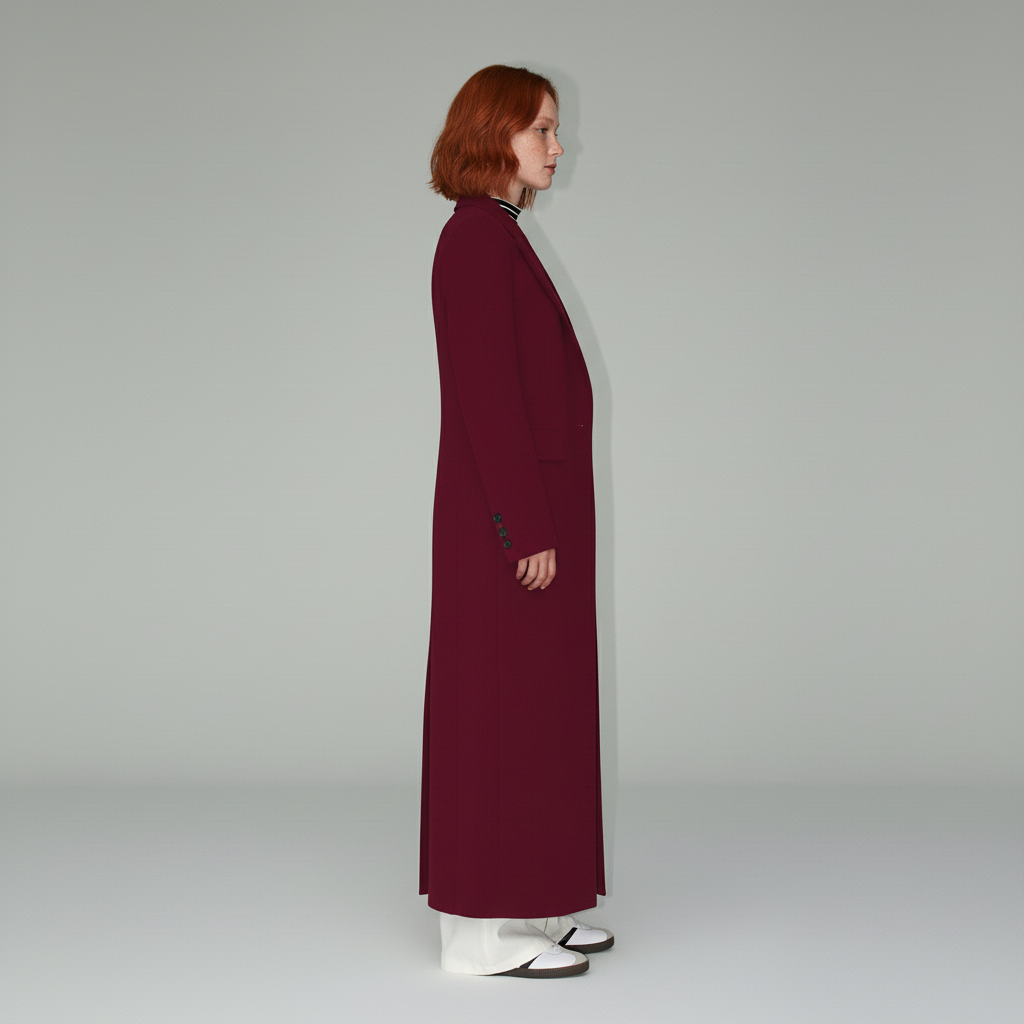 Women's Long Coat | Structured Shoulder Fitted