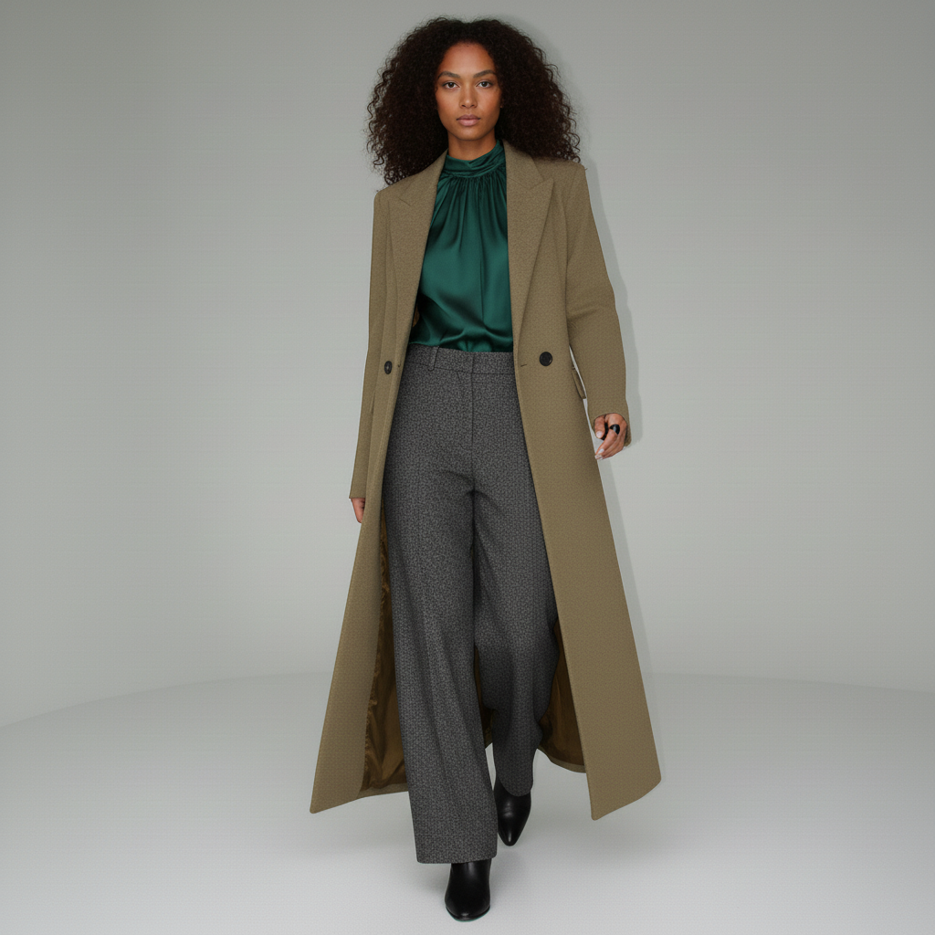 Women's Long Coat | Structured Shoulder Fitted