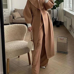 Women's Wool Coat | Double Breasted Wide Lapel Longline