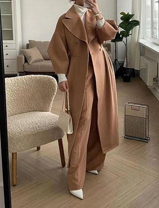 Women's Wool Coat | Double Breasted Wide Lapel Longline