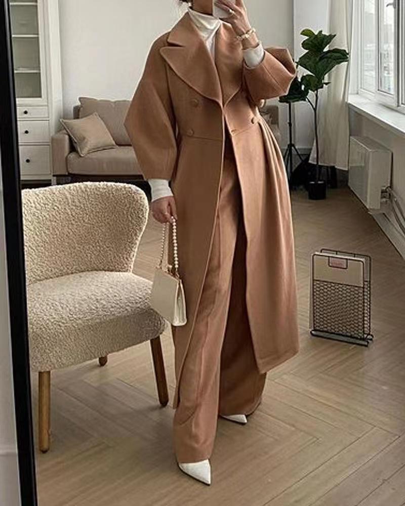 Women's Wool Coat | Double Breasted Wide Lapel Longline