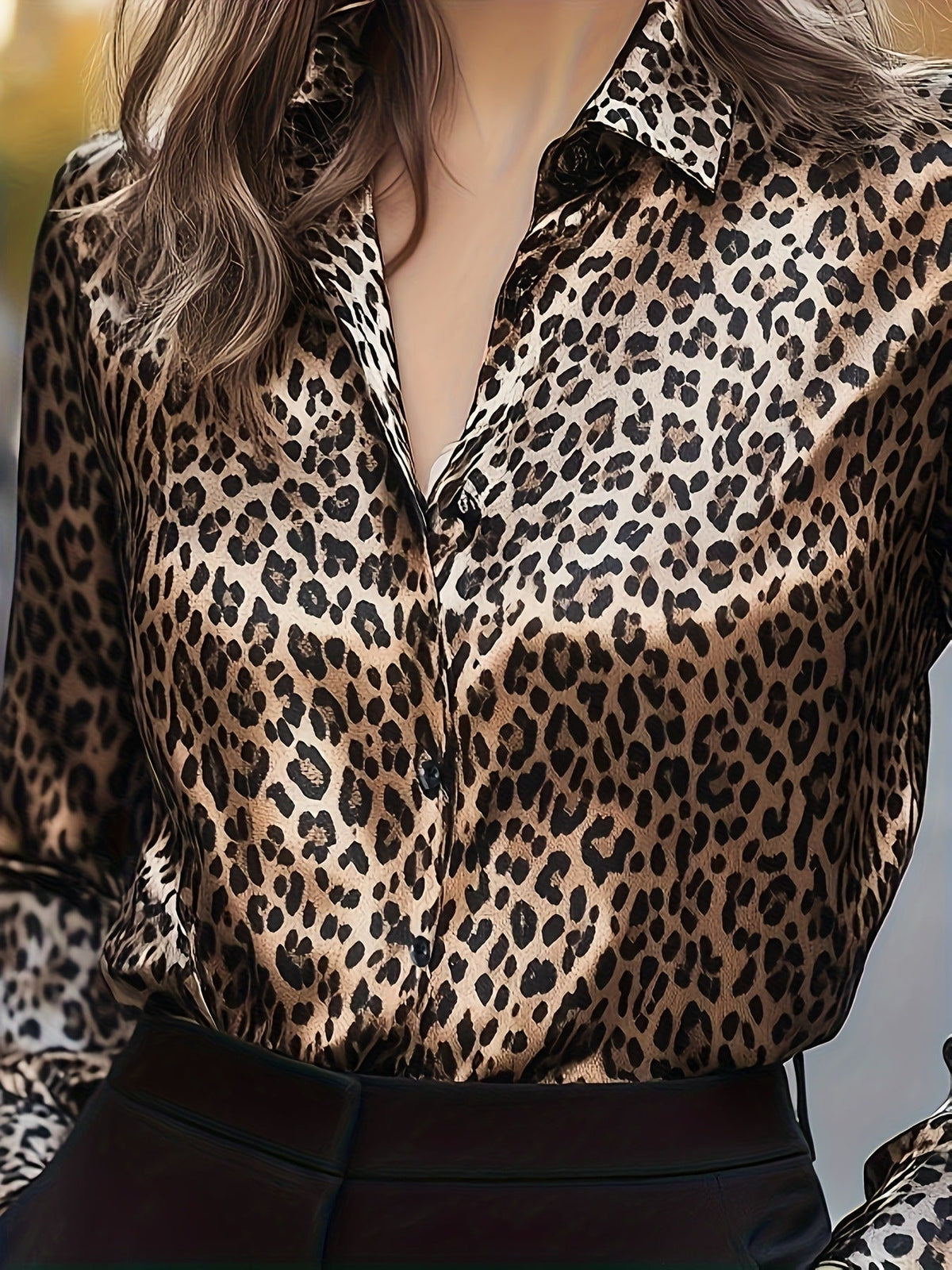 Women's Blouse | Leopard Print Satin V-Neck