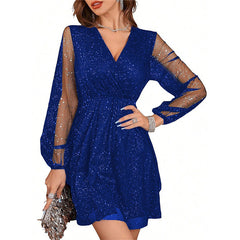 Women's Party Dress | Sparkle Wrap Mini Sheer Sleeve