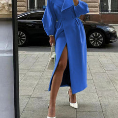 Women's Wool Coat | Double Breasted Wide Lapel Longline