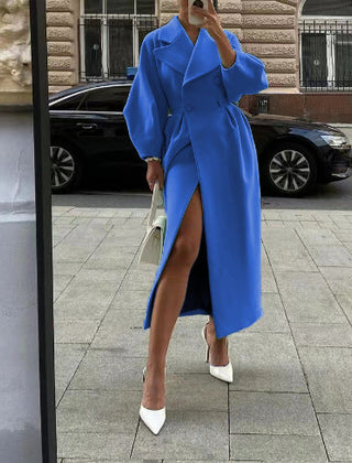 Women's Wool Coat | Double Breasted Wide Lapel Longline