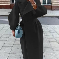 Women's Wool Coat | Double Breasted Wide Lapel Longline