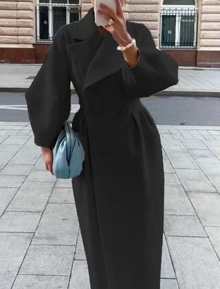 Women's Wool Coat | Double Breasted Wide Lapel Longline